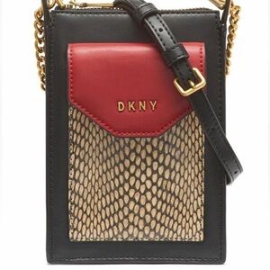 DKNY Alexa Leather Phone Crossbody Black Red Beige Animal Print Spotted